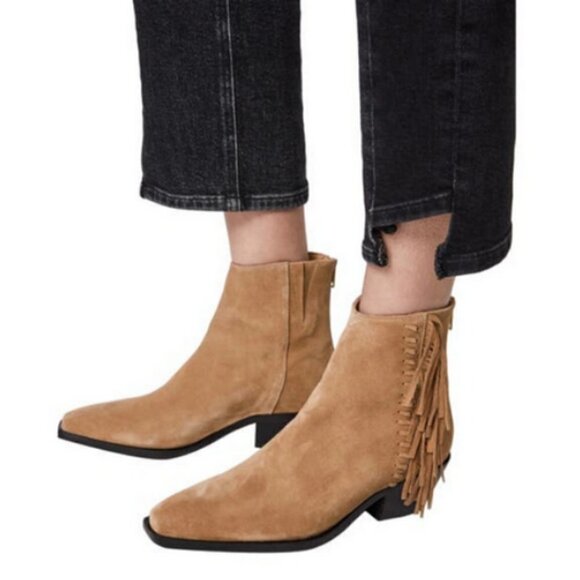 💕ALLSAINTS💕 Layla Suede Fringe Boots ~ Cognac Sand Brown ~ 38 NWT (No Box) - Picture 7 of 16